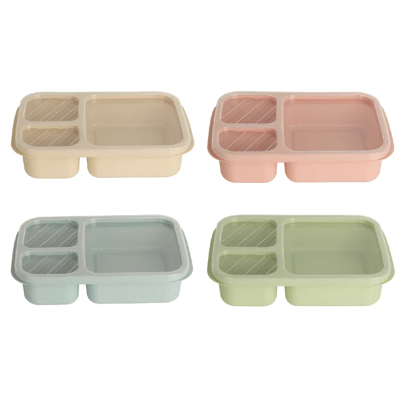 3 Grids Wheat Straw Lunch Box