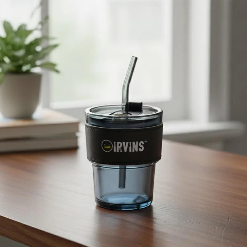 Glass Tumbler Coffee Cup with Lid and Straw